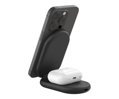 Ładowarka i akumulator Belkin Ładowarka indukcyjna składana 2w1 MagSafe Qi2 15 W czarna